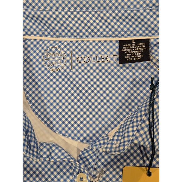NWT Blue & White Gingham Women's Swing Juice Ecotec UPF 50+ Golf Polo Size Large - Picture 6 of 6